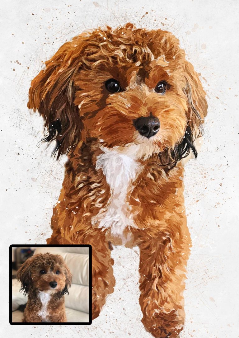 A Custom Pet Portrait of a brown and white small dog